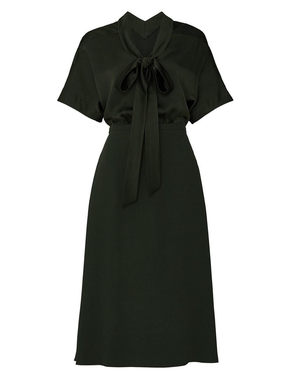 Rochas V-Neck Loose Tie Neckline Crepe Midi Dress Size 0 Emerald Green